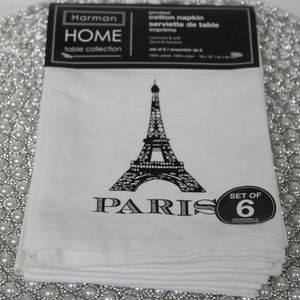 HARMAN HOME EIFFEL TOWER PARIS PRINTED FABRIC COTTON NAPKINS - WHITE/BACK - S/6